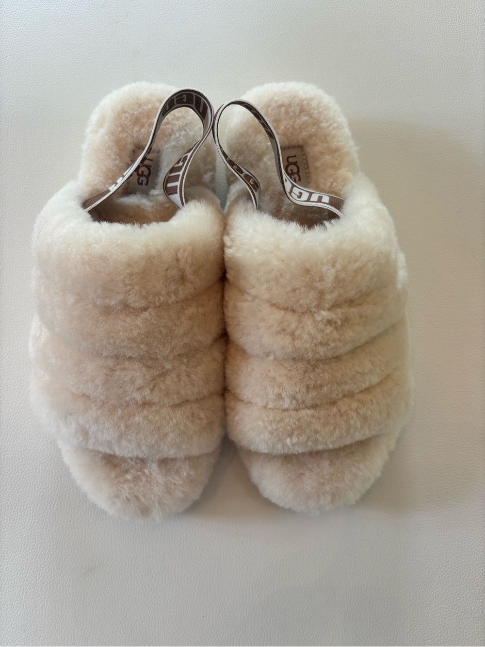 UGG Plush Shearling Slide Sandals in Cream